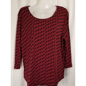 Chico's Women's Top Geometric Red & Black  Liquid Knit Chico's 1 or Size Medium